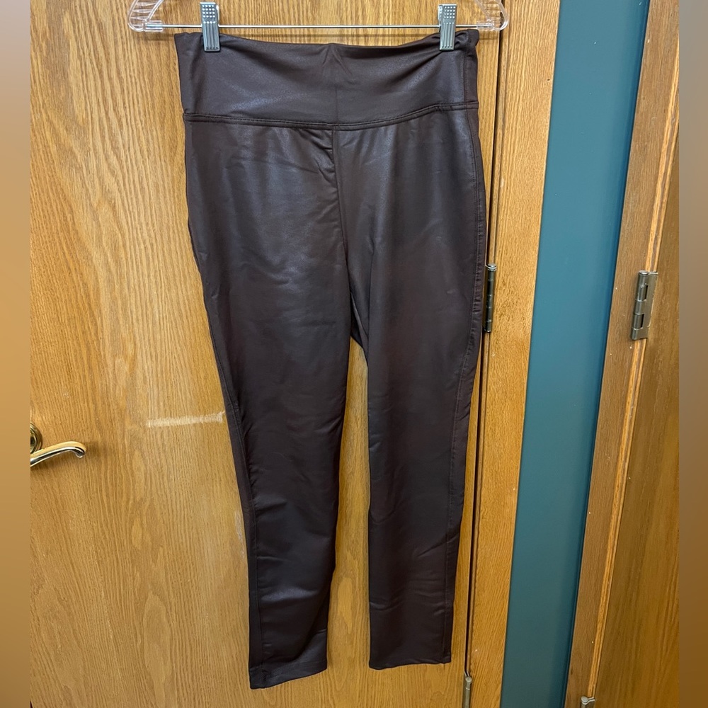 Shiny brown leatherish leggings